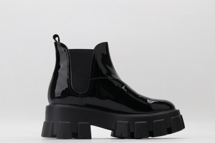 prad monolith patent leather chelsea boots