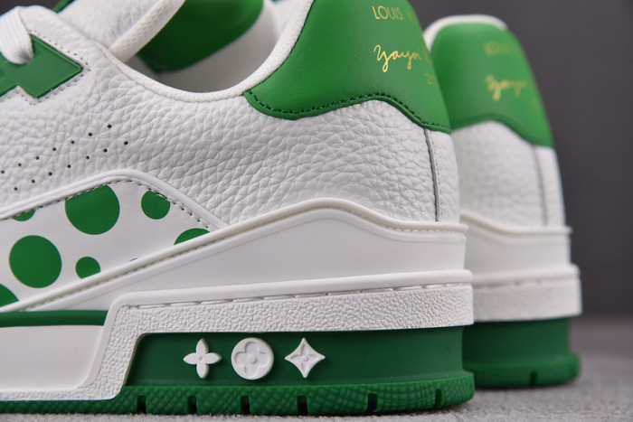 l&v x yayoi kusama trainer white green