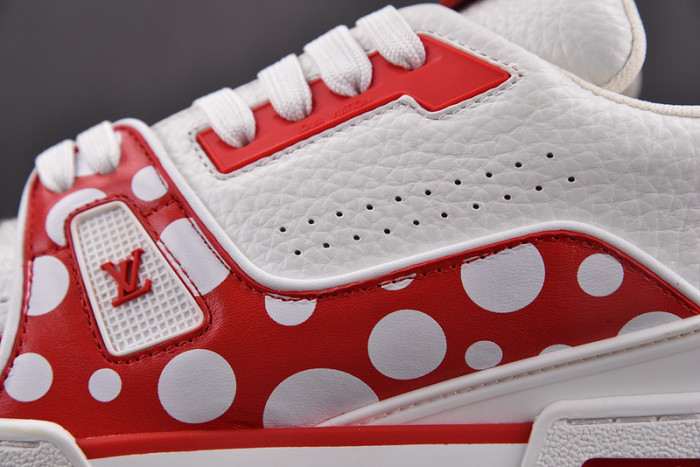 l&v x yayoi kusama trainer white red