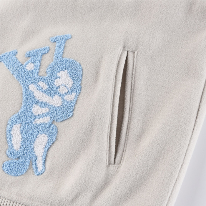 l**is V*t*n multi-patches mixed leather varsity blouson milky white