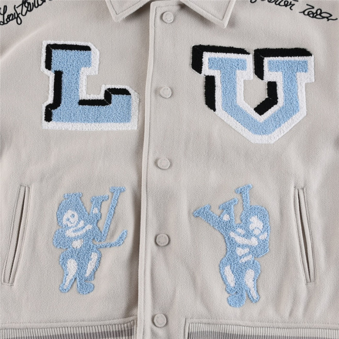 l**is V*t*n multi-patches mixed leather varsity blouson milky white
