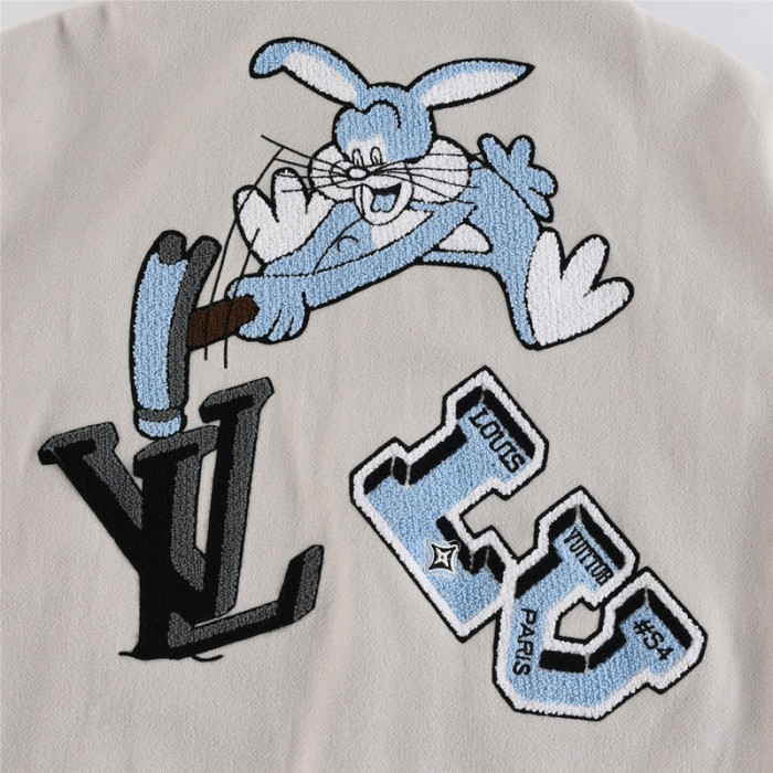 l**is V*t*n multi-patches mixed leather varsity blouson milky white