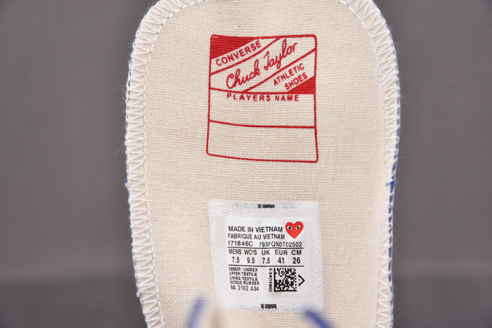 converse chuck taylor all-star 70 hi comme des garcons play blue