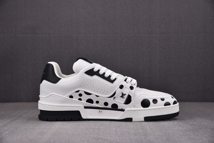 l&v x yayoi kusama trainer white black