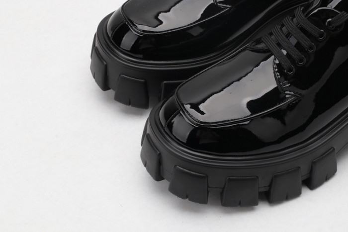 prad patent leather and nylon lace-up shoes